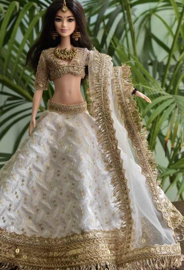 White gold Indian wedding lehenga for doll