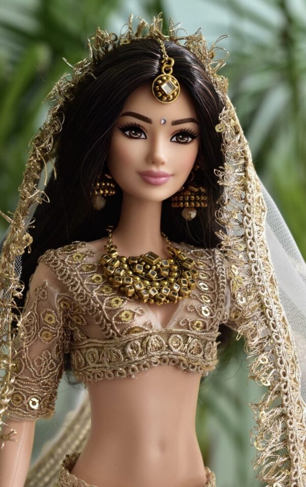 White gold Indian wedding lehenga for doll
