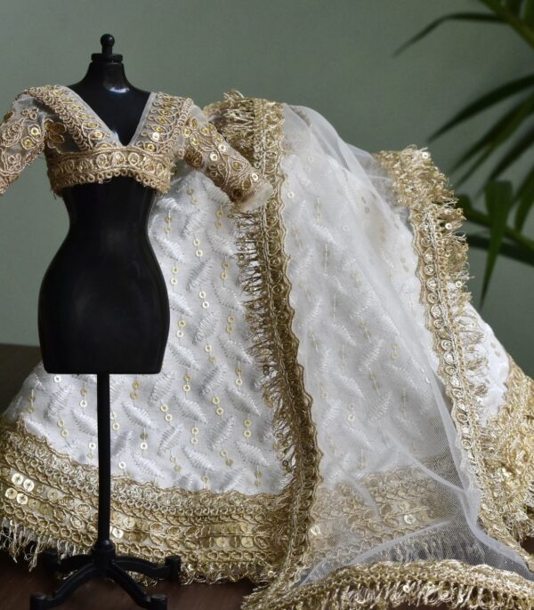 White gold Indian wedding lehenga for doll