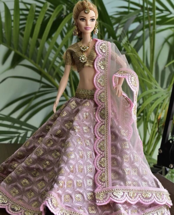 Pink lilac lehenga for doll