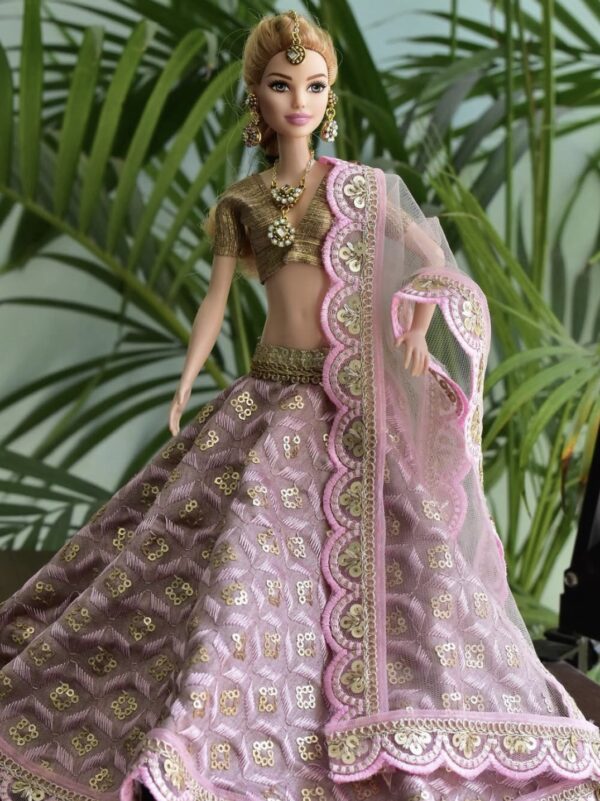 Pink lilac lehenga for doll