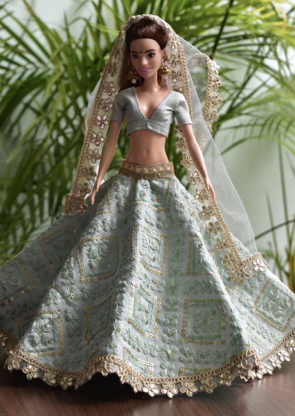 Blue Indian festive lehenga for doll