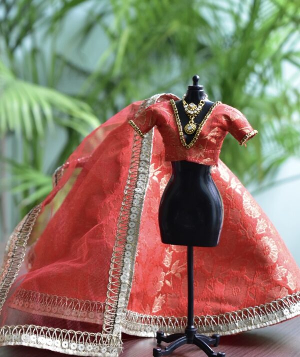 Red gold Indian wedding lehenga for doll