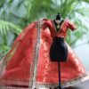 Red gold Indian wedding lehenga for doll