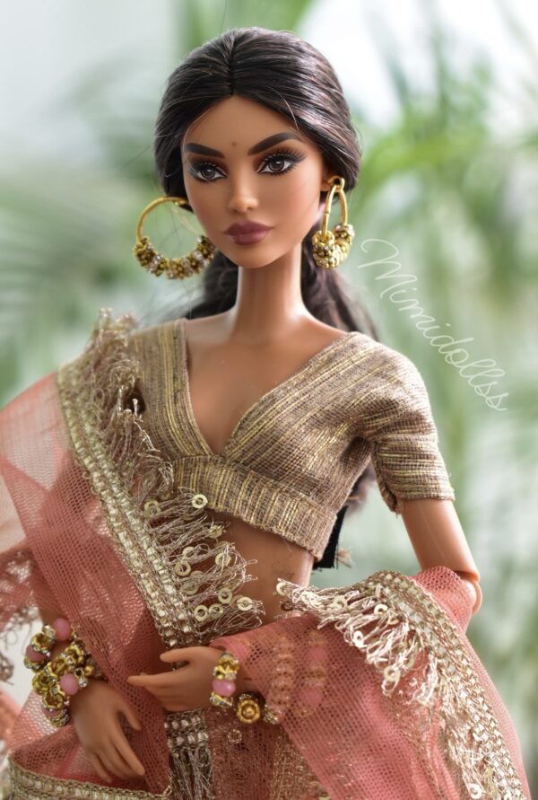 Orange gold festive lehenga for doll
