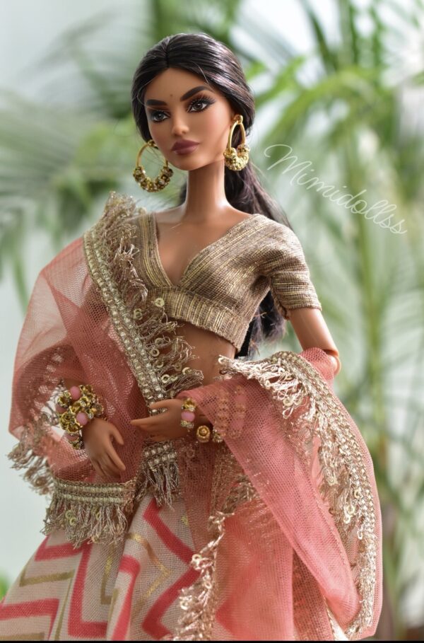 Orange gold festive lehenga for doll