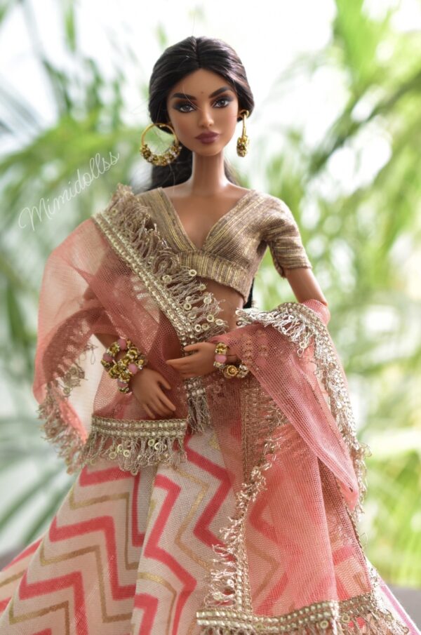 Orange gold festive lehenga for doll