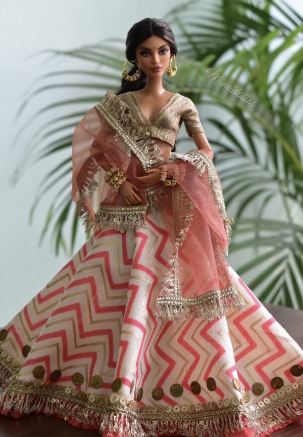 Orange gold festive lehenga for doll