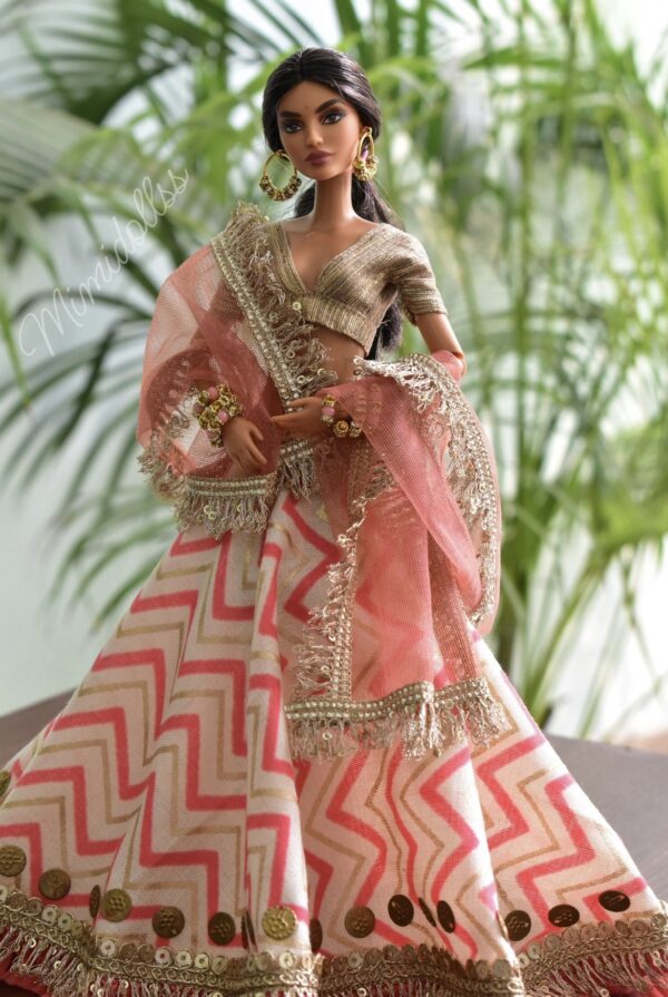 Orange gold festive lehenga for doll