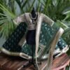 Green gold Indian bridal lehenga for curvy doll