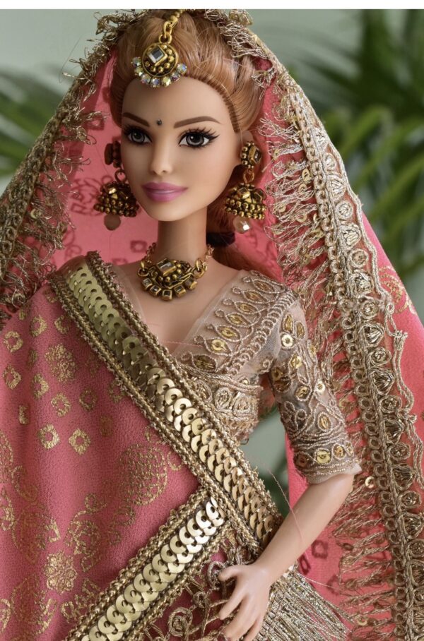 Pastel pink blue wedding lehenga for doll