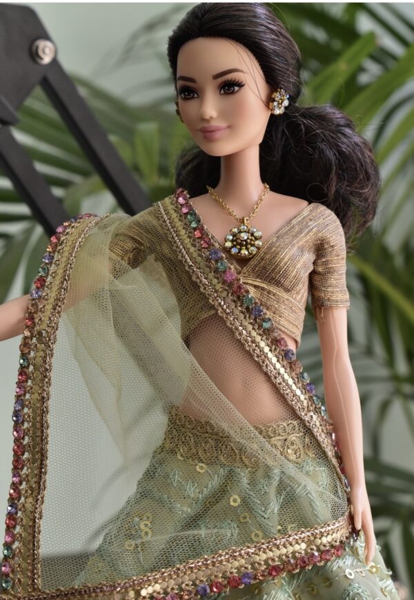 Olive green gold lehenga for doll