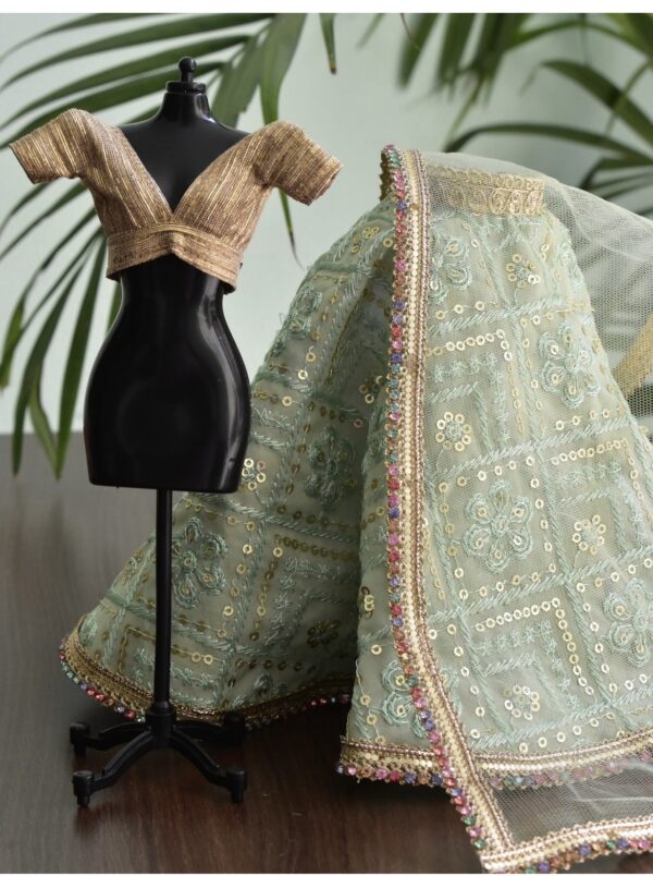 Olive green gold lehenga for doll