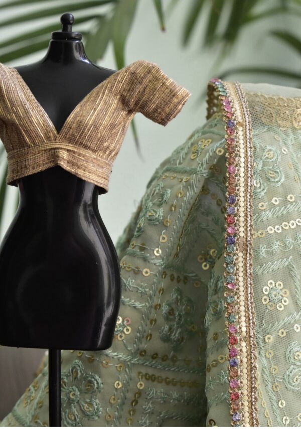 Olive green gold lehenga for doll