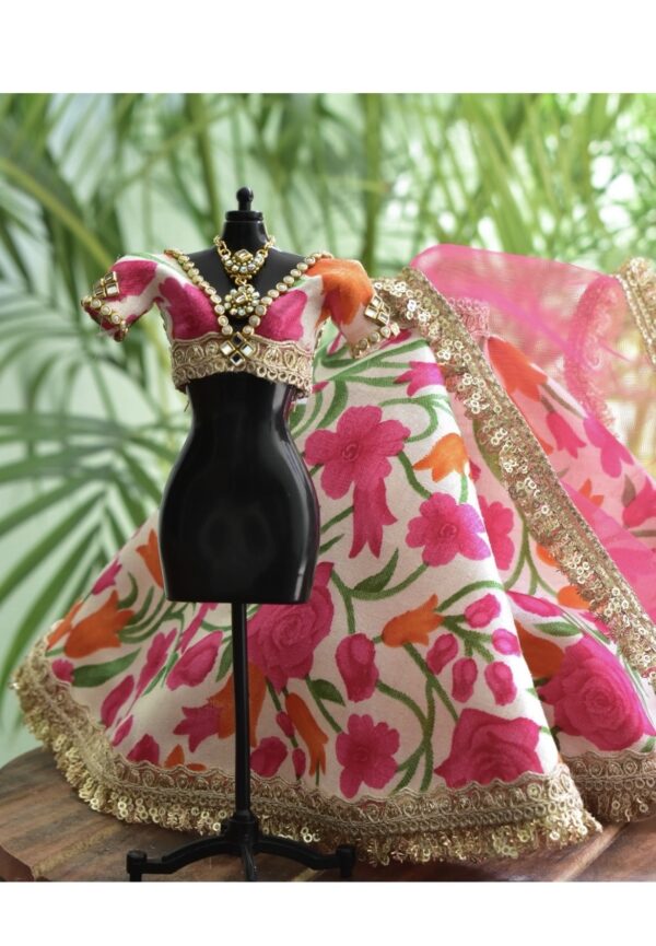Pink floral festive lehenga for doll
