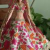 Pink floral festive lehenga for doll