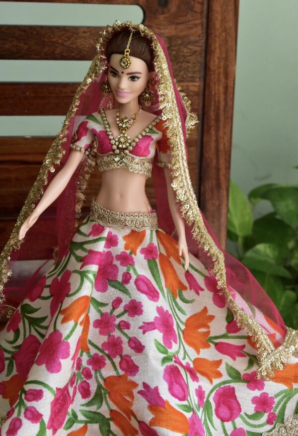 Pink floral festive lehenga for doll