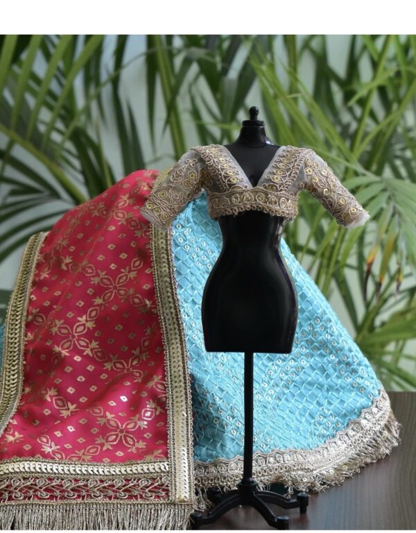 Teal pink bridal lehenga for doll