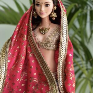 Teal pink bridal lehenga for doll