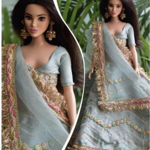 Blue gold festive lehenga for curvy doll