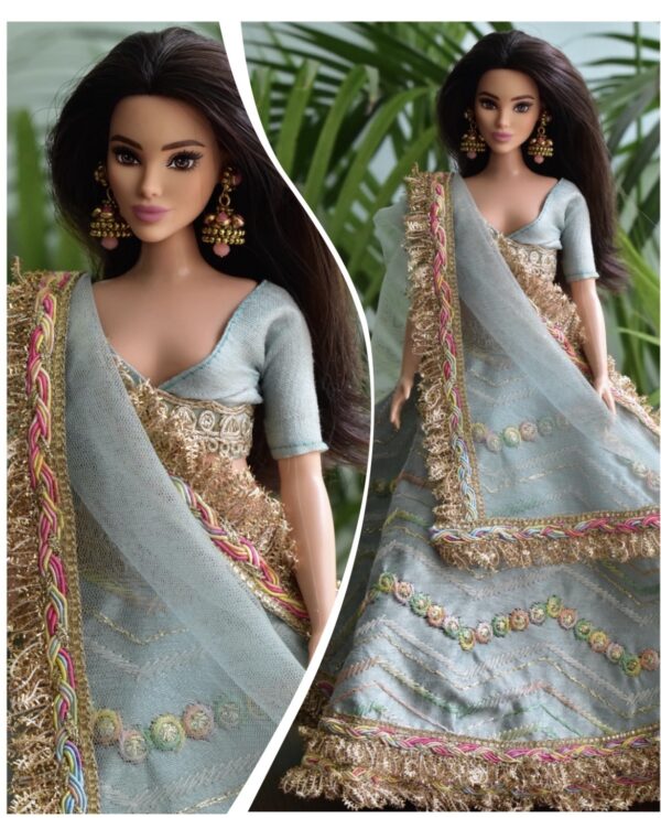 Blue gold festive lehenga for curvy doll