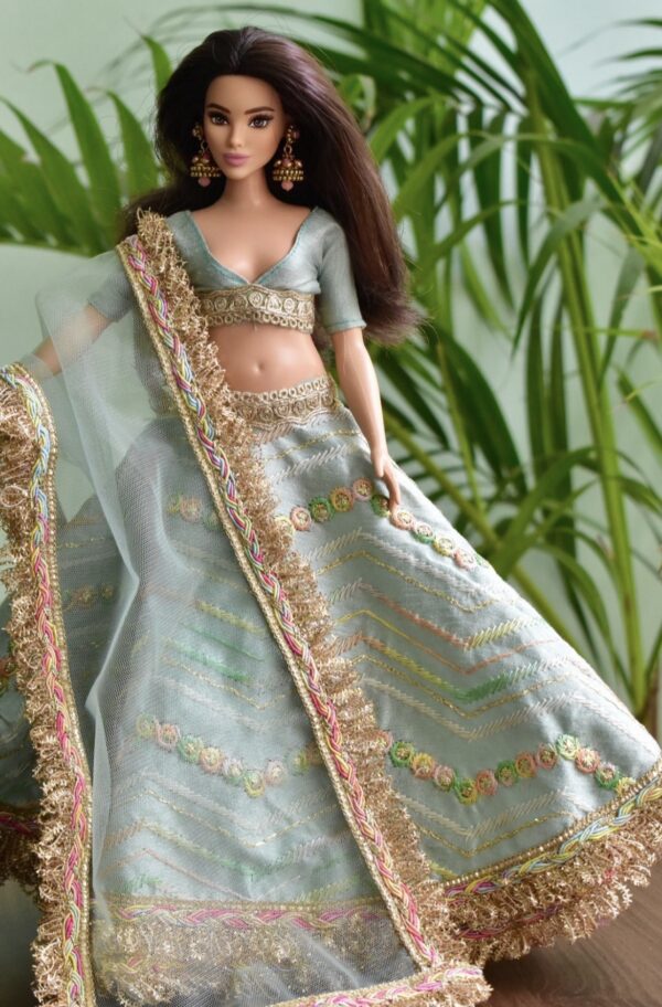 Blue gold festive lehenga for curvy doll
