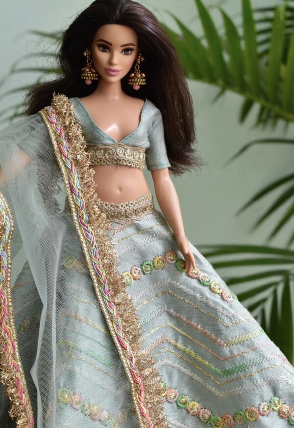 Blue gold festive lehenga for curvy doll