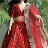 Red festive lehenga for curvy doll