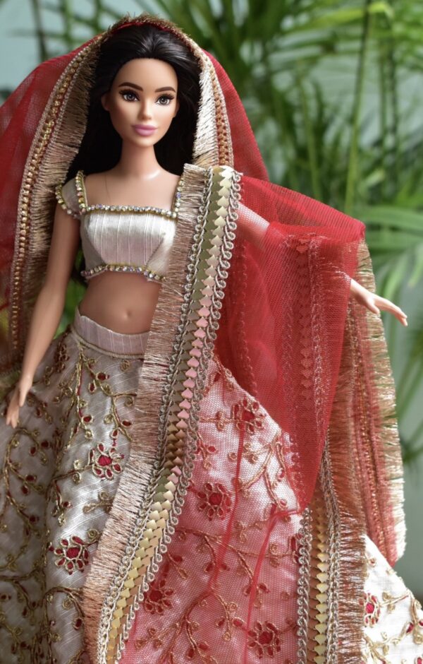 Beige festive lehenga for curvy doll