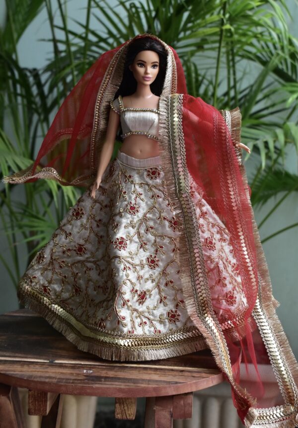 Beige festive lehenga for curvy doll