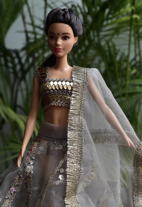 Sparkly grey lehenga for doll