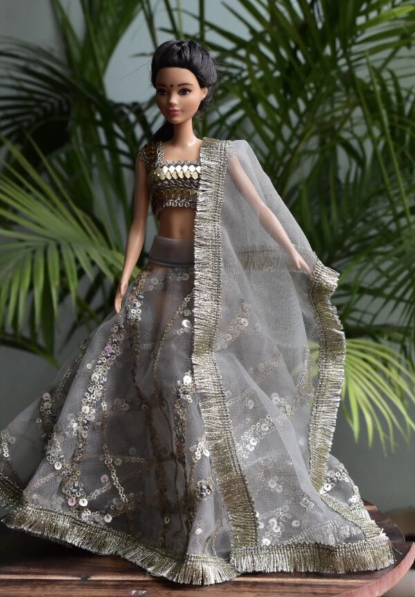 Sparkly grey lehenga for doll