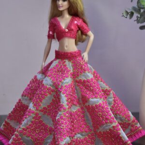 Pink embroidered lehenga for doll
