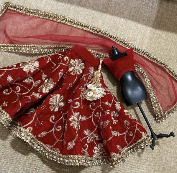 Red bridal lehenga for curvy doll