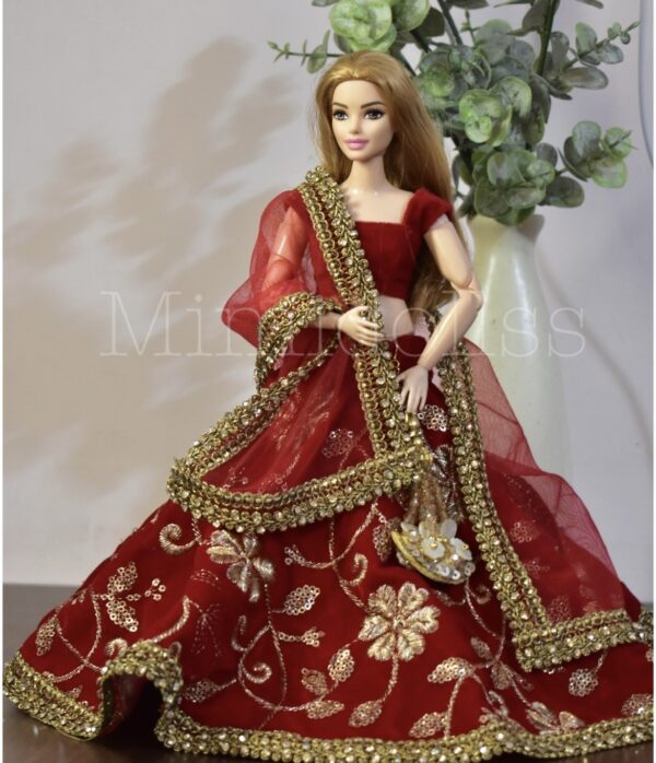 Red bridal lehenga for curvy doll