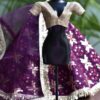 Wine and gold Indian bridal lehenga for Barbie doll