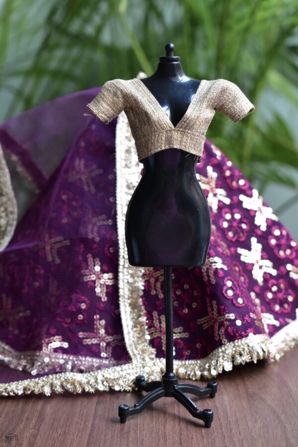 Wine and gold Indian bridal lehenga for Barbie doll