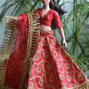 Red and gold Indian lehenga for curvy doll