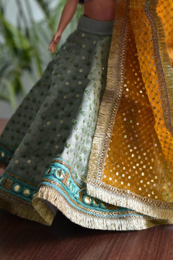 Mint green Indian festive lehenga for curvy doll