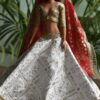 White and red Indian lehenga for doll