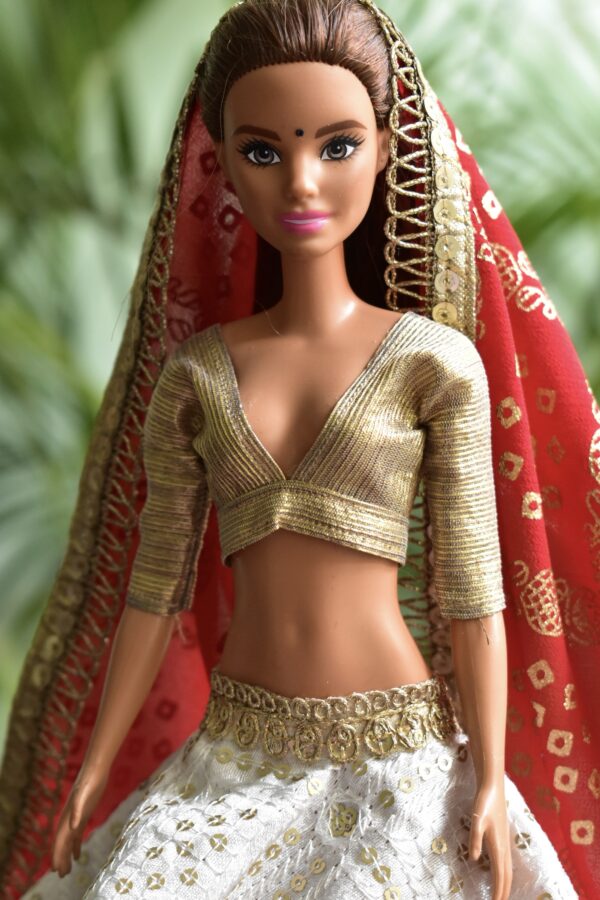 White and red Indian lehenga for doll