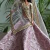 Lilac and gold Indian lehenga for doll with pearl detailing