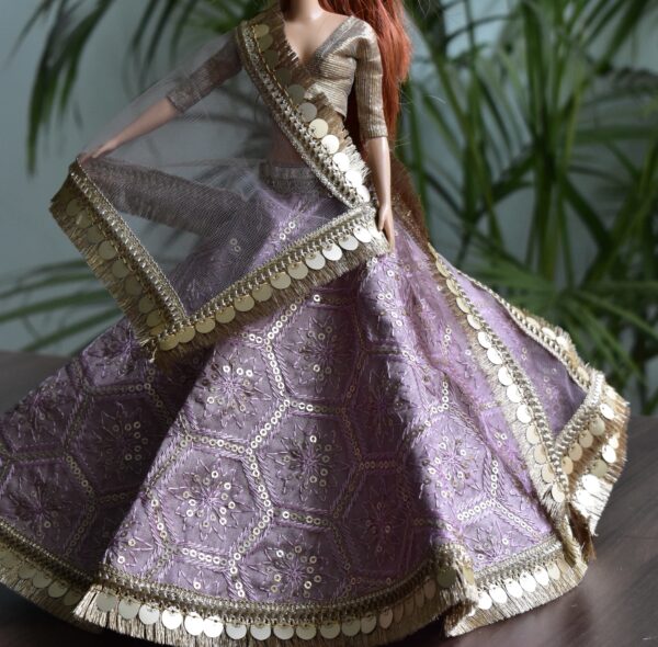 Pretty lilac and gold lehenga for doll