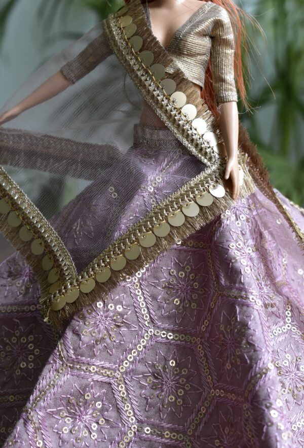 Pretty lilac and gold lehenga for doll
