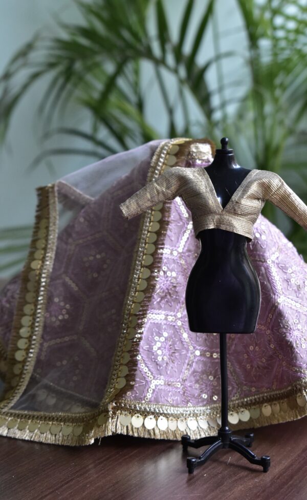 Pretty lilac and gold lehenga for doll
