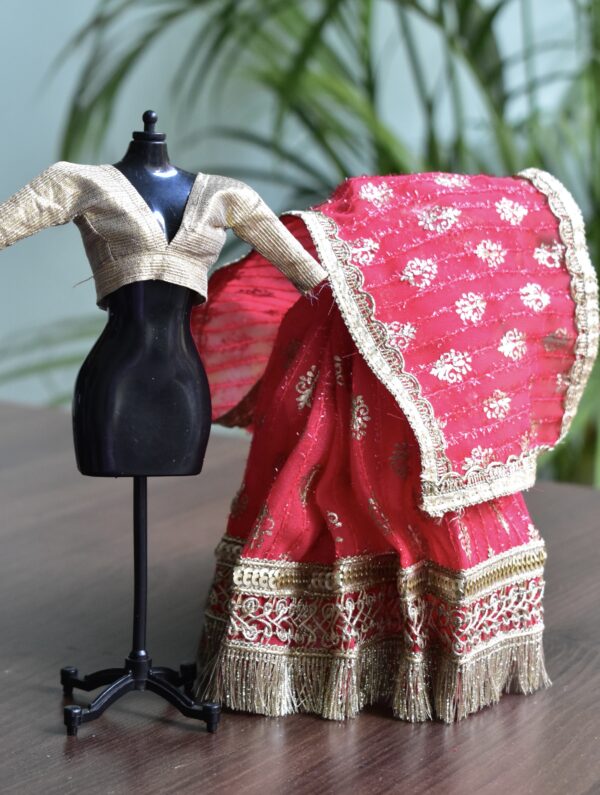 Pink and gold Indian saree for doll
