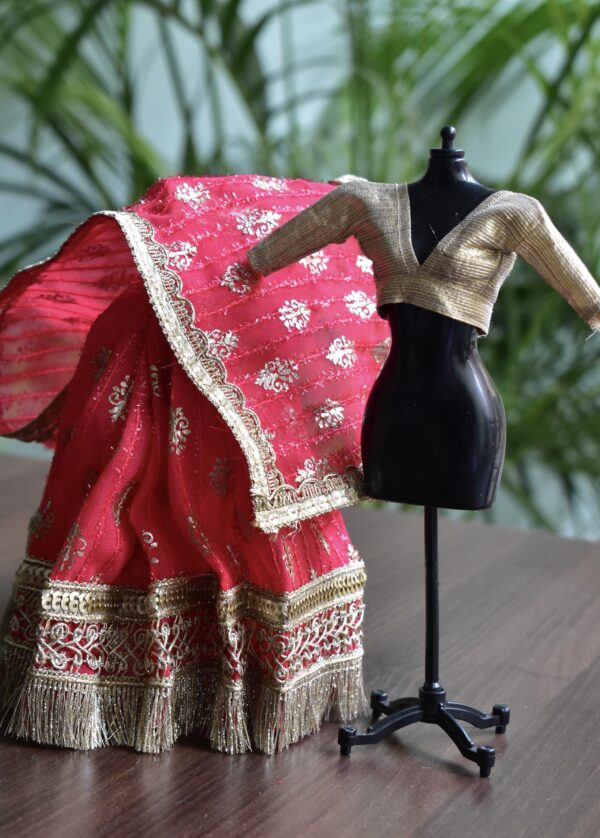 Pink and gold Indian saree for doll