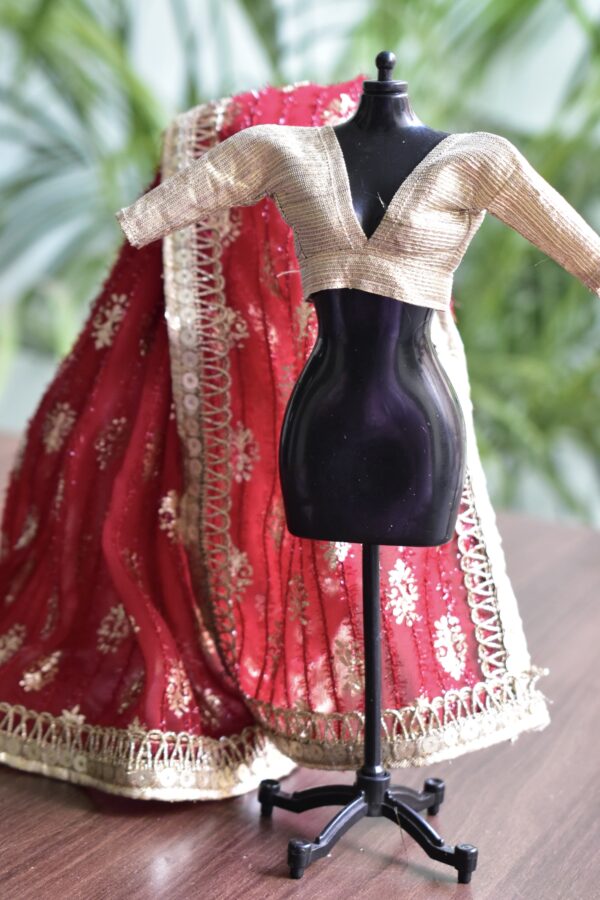 Maroon and gold Indian saree for doll