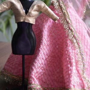 Pretty pink and gold Indian lehenga for doll