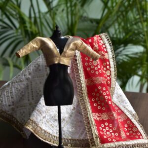 White and red Indian lehenga for doll